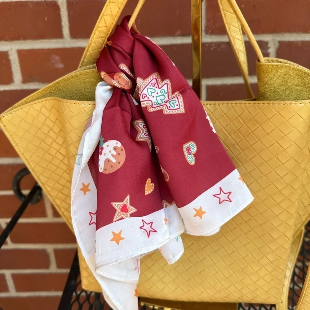 Stylish Red and White holiday scarf. 21.6 x 21.6 gingerbread men